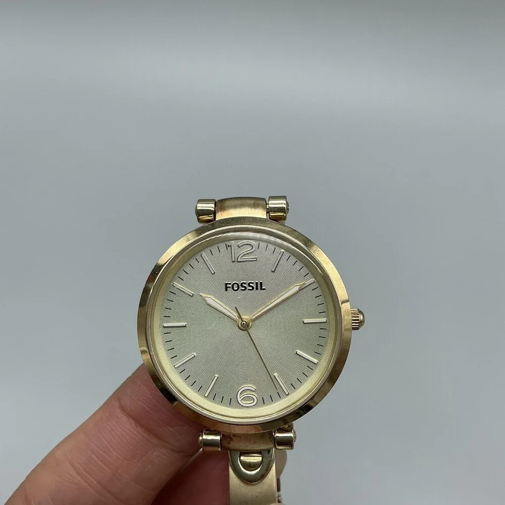 Fossil Georgia ES3084 Womens Watch 32mm Gold Tone Bangle New Battery 6.5